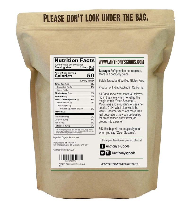 Anthony's Organic Hulled Sesame Seeds, 2 lb, White, Raw, Gluten Free, Non GMO, Keto Friendly - Image 2